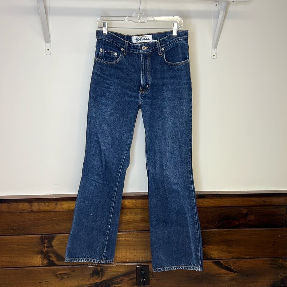 Vintage 1992 Express Bleus Dark Wash Rigid‎ Flare Jeans- 7/8